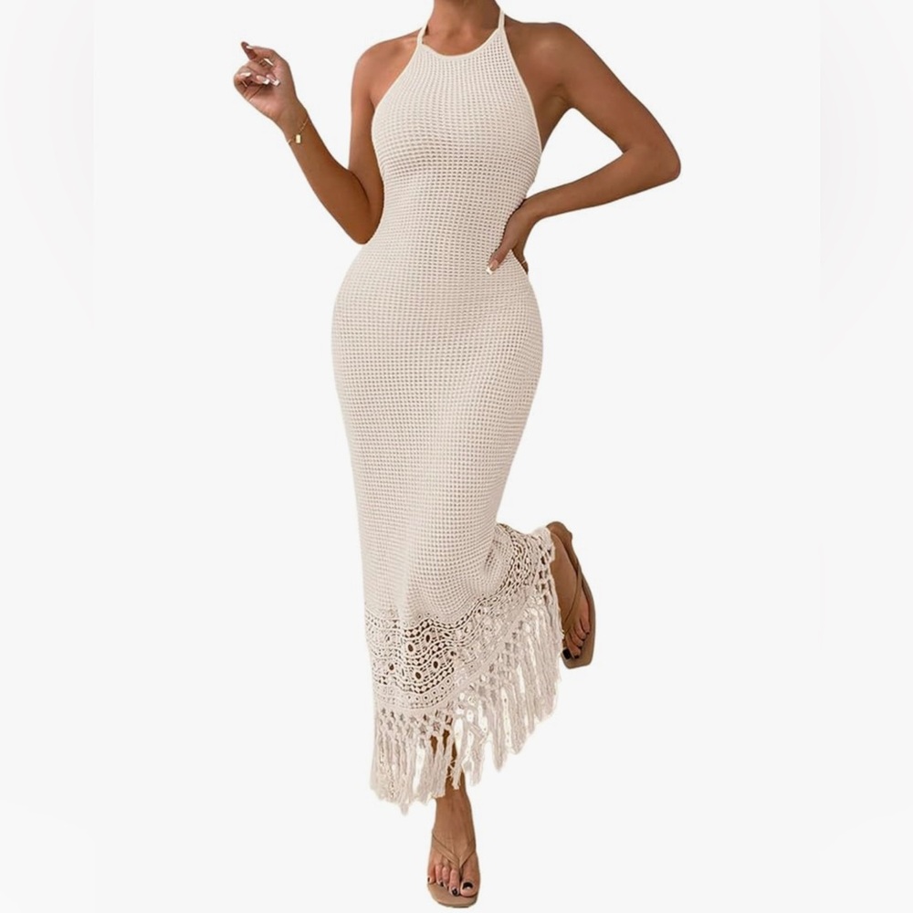 Elegant Cream Crochet Maxi Dress